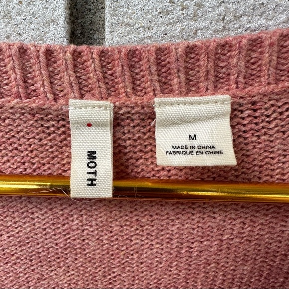 Anthropologie Moth Pink Cable Knit Icehouse Pullover Sweater Dolman Sleeve Boho - Picture 6 of 12